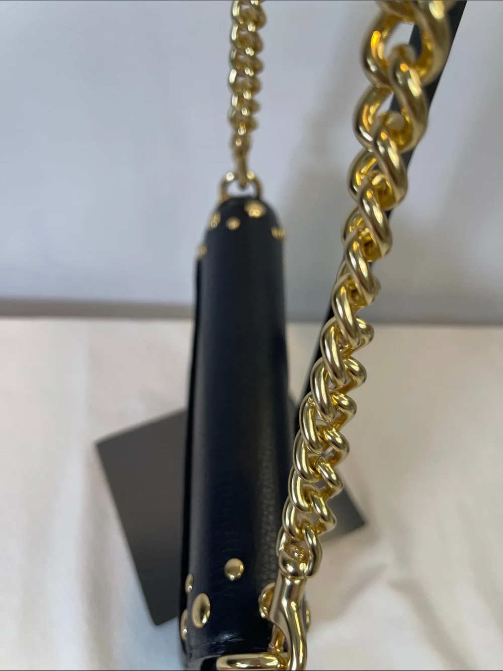 Coach M2481-CAK01 Quinn Bag With Rivets Black Pebbled Leather Chain Crossbody